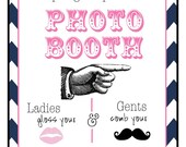 Photo Booth Sign  - Ladies and Gents - Navy Blue and Pink - Photo Booth Props -  wedding, birthdays - Preppy Photo Booth SIgn Series