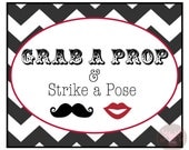 Photo Booth Props - Photo Booth Sign  - Grab a Prop - Black and White - Photobooth Props - Black and White Photo Booth Sign Series