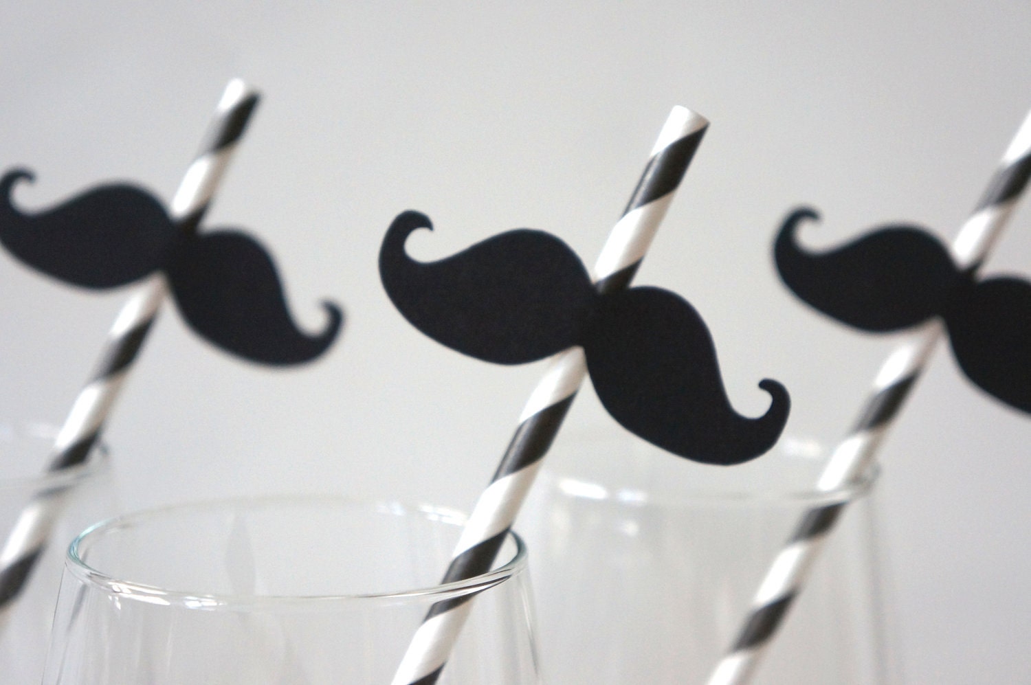 SALE - Photo Booth Props - Mustache Straw Photo Props - Set of 5 - Mustaches on BLACK Striped Paper Straws