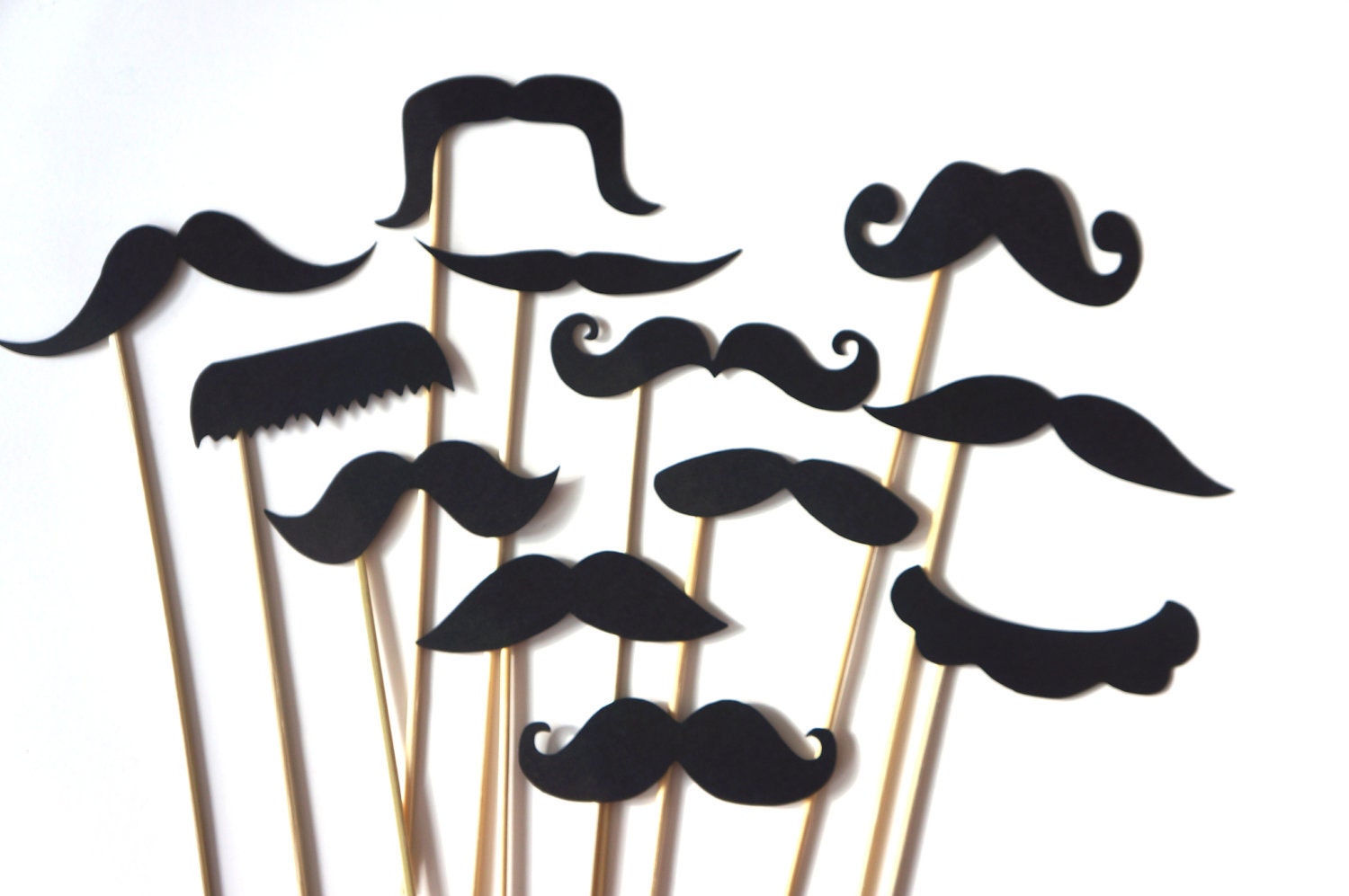 Photo Booth Props - Mustache Bash - Set of 12 BLACK Mustaches on a stick - Photobooth Props Party Props