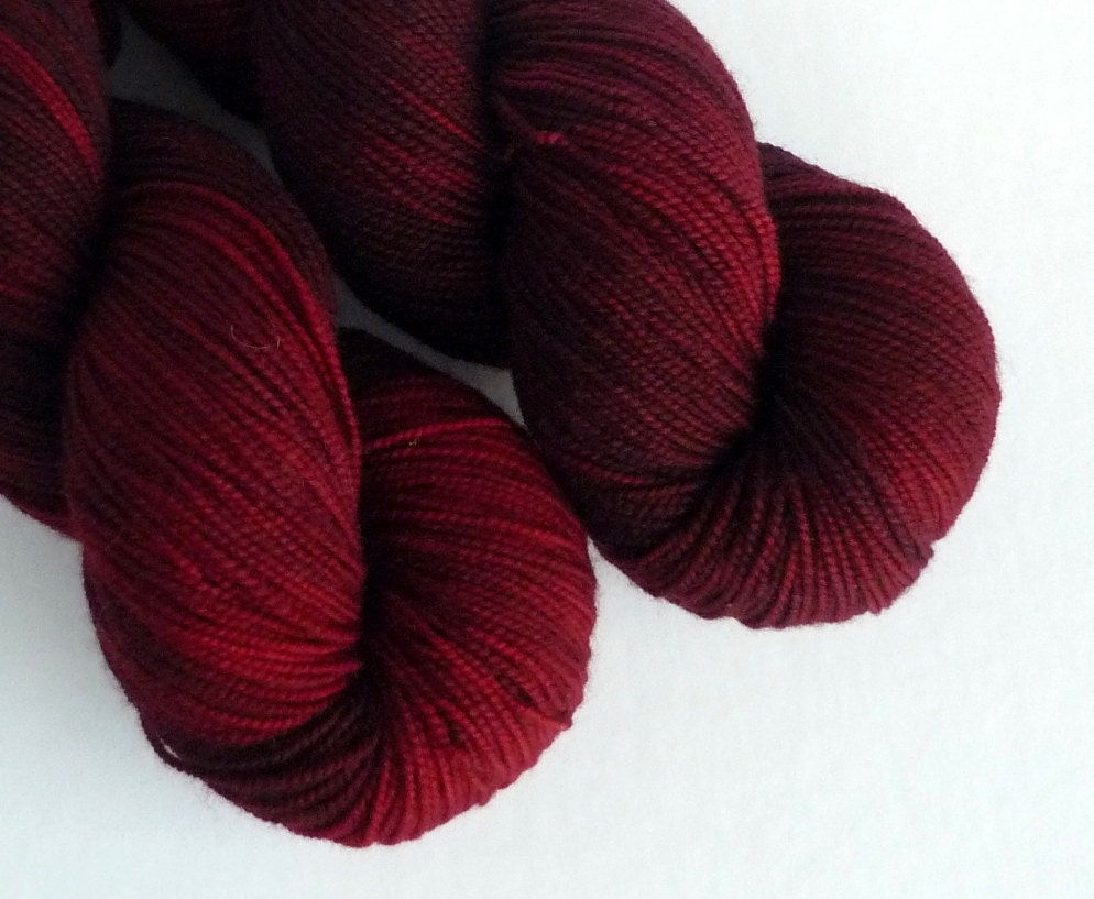 Hand Dyed Yarn - Superwash Merino Sock Weight in Cranberry Bog Colorway