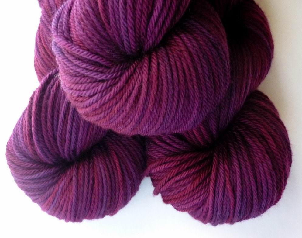 Hand Dyed Yarn - Superwash Merino Wool Worsted Weight in Sugar Plum Colorway