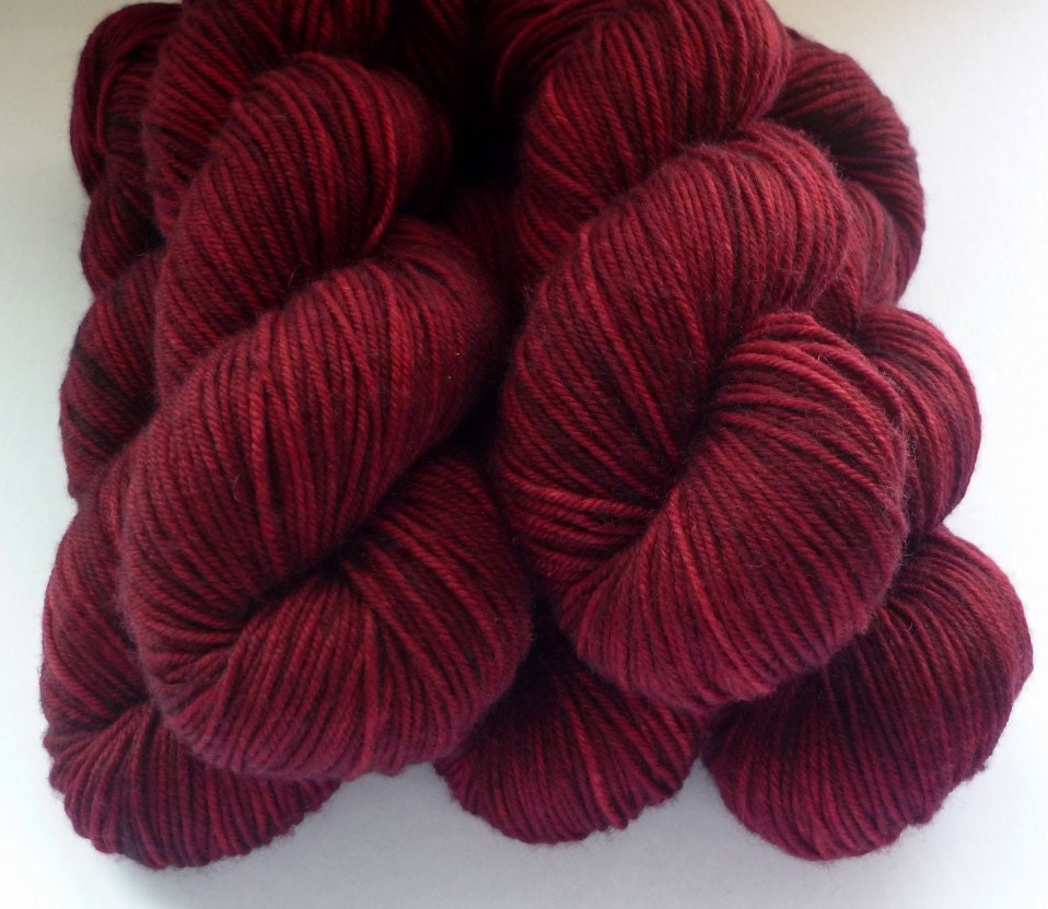 Hand Dyed Yarn - Superwash Merino Wool DK Weight in Cranberry Bog Colorway