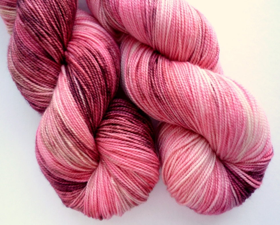 Merino Sock Yarn - Hand Dyed Superwash Merino 2-ply Fingering Weight Yarn in Cherry Blossom Colorway