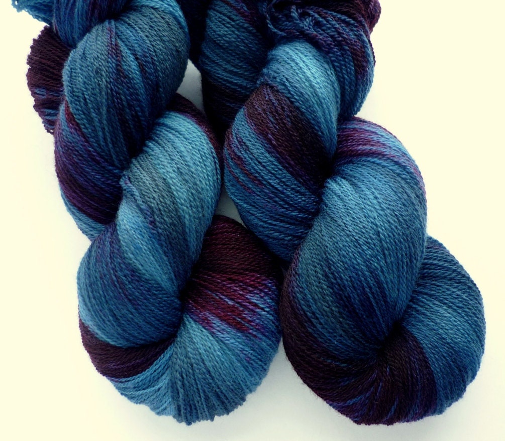 Hand Dyed Lace Yarn - Superwash Merino Lace Weight in  Royalty Colorway