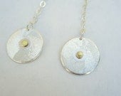 Silver End Cap Dangle Earrings with Brass Rivet