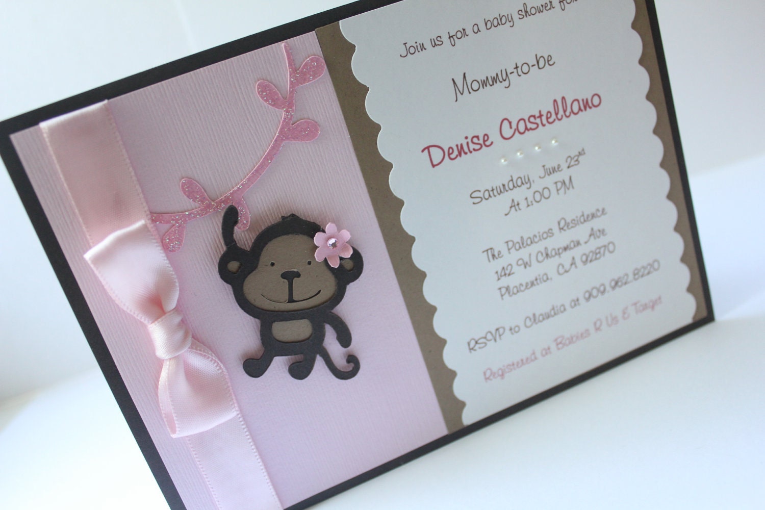 Baby Shower Invitation - Girl - Monkey - Pink - Personalize Color - Happy Birthday - Boy or Girl - Cupcake Toppers - Blue - Thank You Card