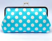White Polka Dots on Light Blue - Large Clutch Purse (L-053)