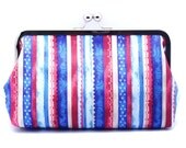 Blue, red and white strips - Large Clutch Purse (L-039)