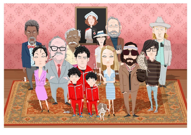 etsy art sales CUSTOM PORTRAIT Family (4 people) I always wanted to be a Tenenbaum Art drawing illustration ink Bill Murray