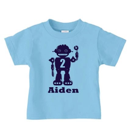 Personalized robot birthday t shirt, boy robot name and number birthday shirt