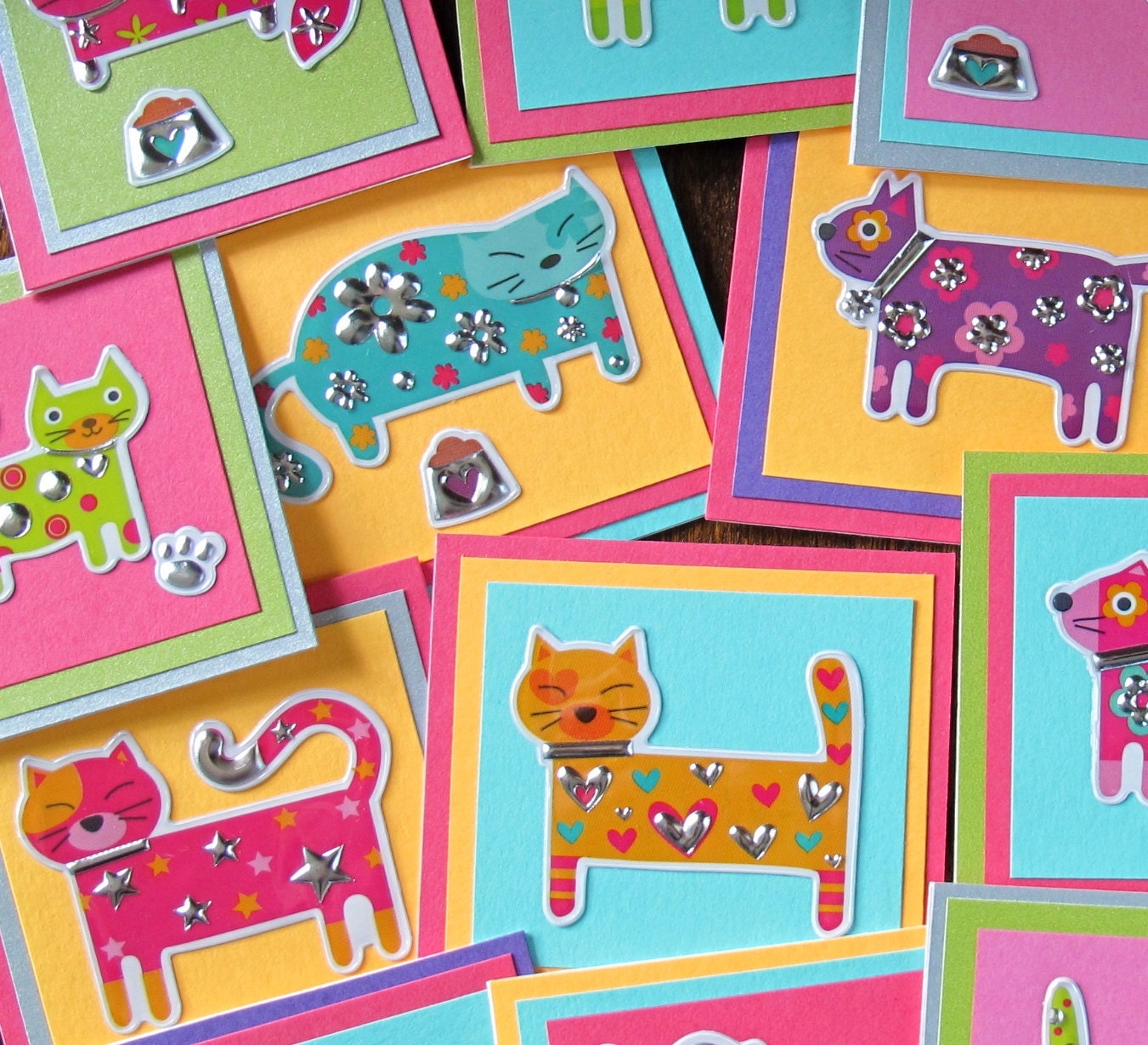 Cat Mini Cards (set of 5) neon