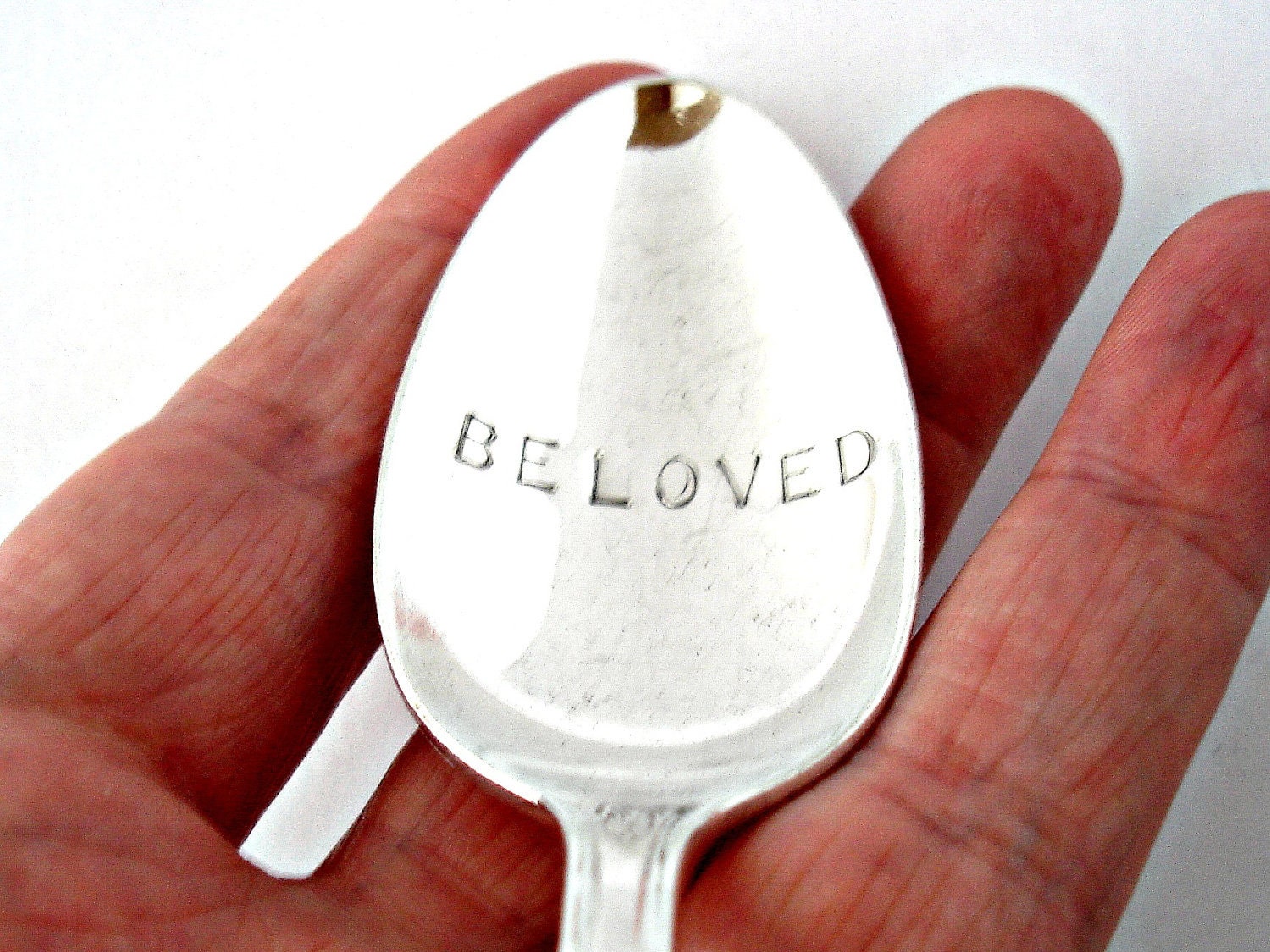 Hand Stamped Vintage Silverplated Spoon, "Beloved"