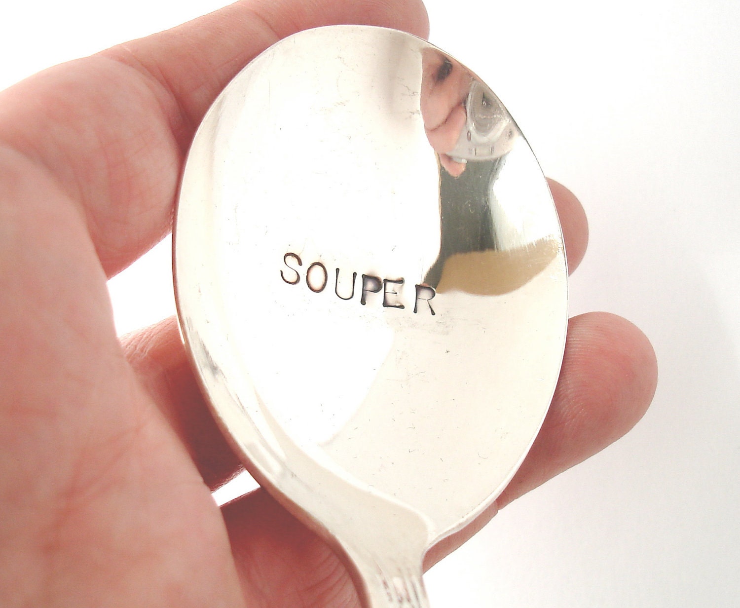 Souper Soup Spoon, Hand Stamped Vintage Silverplated