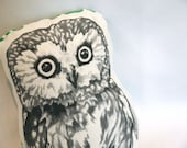 Oliver the Owl Pillow with Green and White Greek Pattern