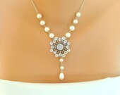 Art deco crystal rhinestone bridal necklace with swarovski ivory pearls wedding jewelry bridal jewelry bridesmaid gifts