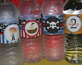PIrate theme Water Bottle Labels-DIY, ship, treasure, skull & crossbones, map, personalized
