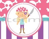 PIrate Girl theme Water Bottle Labels-DIY- ship, treasure, Girl Pirate, Lady Pirate, map, personalized, Pink Pirate, Purple Pirate