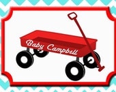 Red Wagon Water bottle labels-DIY, Birthday, vintage wagon birthday banner, personalized