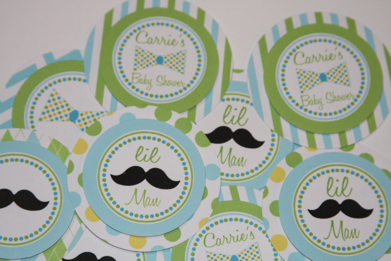 Mustache & Bow tie Cupcake toppers, DIY, cake toppers, thank you tags, personalized, Tie, lil man, mustache