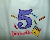 Crayon Party T-Shirt Monogram with Applique Age by Sew Jewell