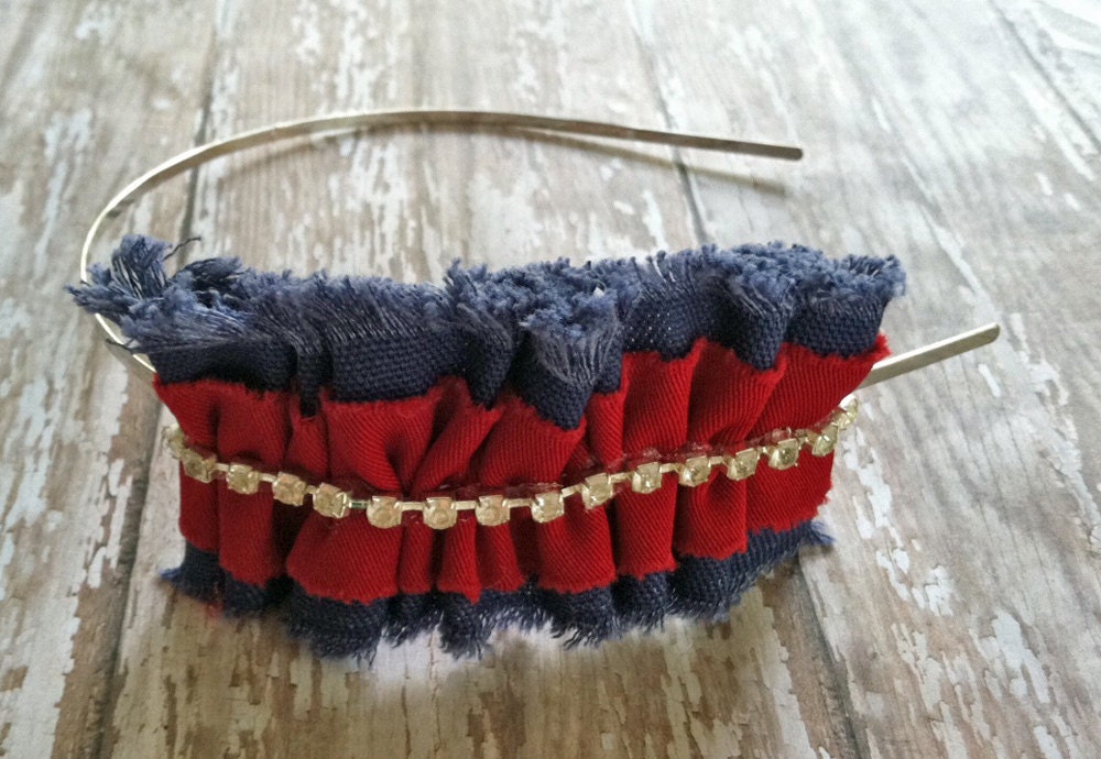 Shabby Ruffled Red White & Blue Patriotic Headband