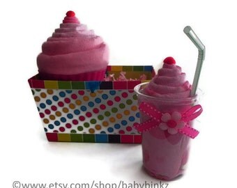 Gift Box Receiving Blanket Milkshake and Jumbo Baby Cupcake Combo - baby blanket onesie burp cloth washcloth shower gift cute unique