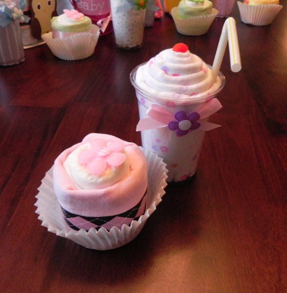 Receiving Blanket Milkshake and Diaper & Onesie Cupcake Combo - baby blanket cute unique baby shower gift girl boy neutral