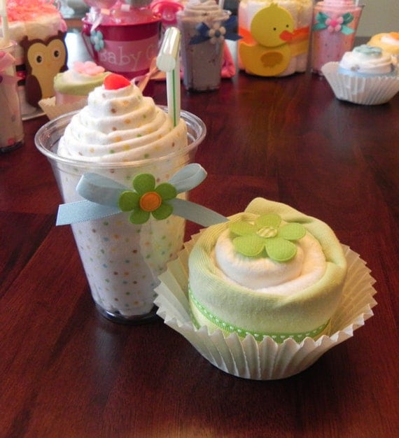 Receiving Blanket Milkshake and Diaper & Onesie Cupcake Combo - baby blanket cute unique baby shower gift girl boy neutral