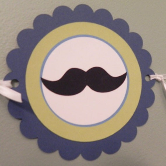 Party Banner: Little Man Mustaches and Ties in Blue Green & Brown - Boy Baby Shower or Kids Birthday Party Decorations