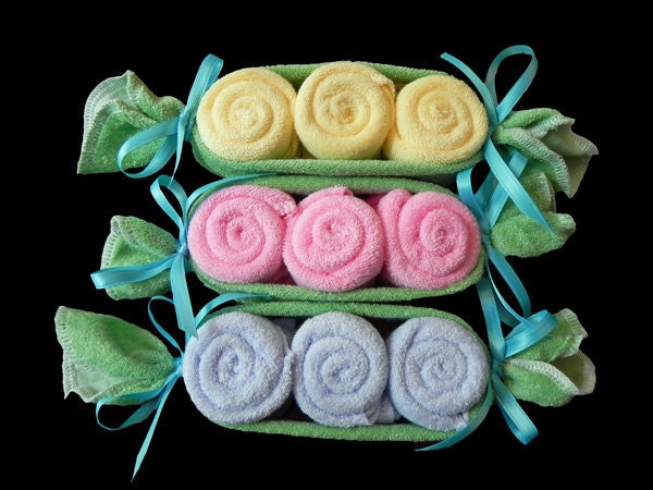 Baby Washcloth Pea Pod - Unique Baby Shower Gifts and Favors infant washcloth cute boy girl neutral