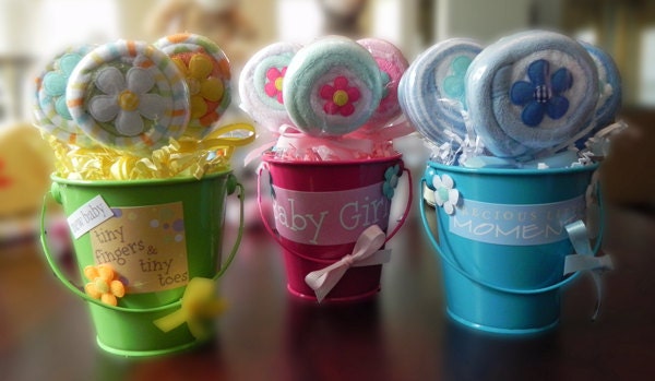 Washcloth Lollipop Pail - Unique Baby Shower Gifts and Favors