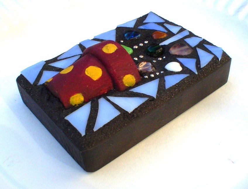 ACEO Mosaic: Heart Plant Stained Glass Mixed Media Mosaic Shelf Sitter Wall Hanging Gift