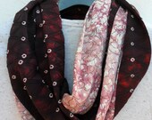 Handmade Kimono Silk Infinity Scarf, shades of pink and maroon, Perfect accessory