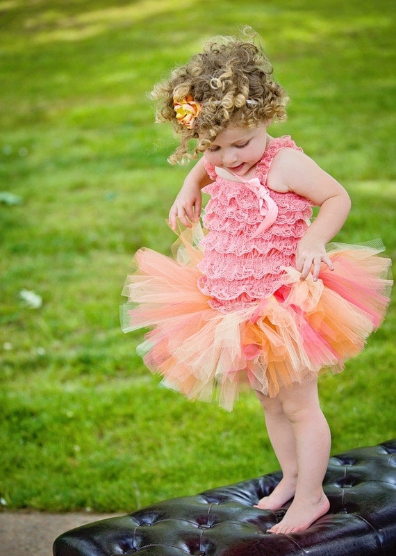 Tutu Baby Toddler Girl Tutu - Tropical Sunset Summer Tutu - 6 Months to 5T - Matching Satin Flower Clip