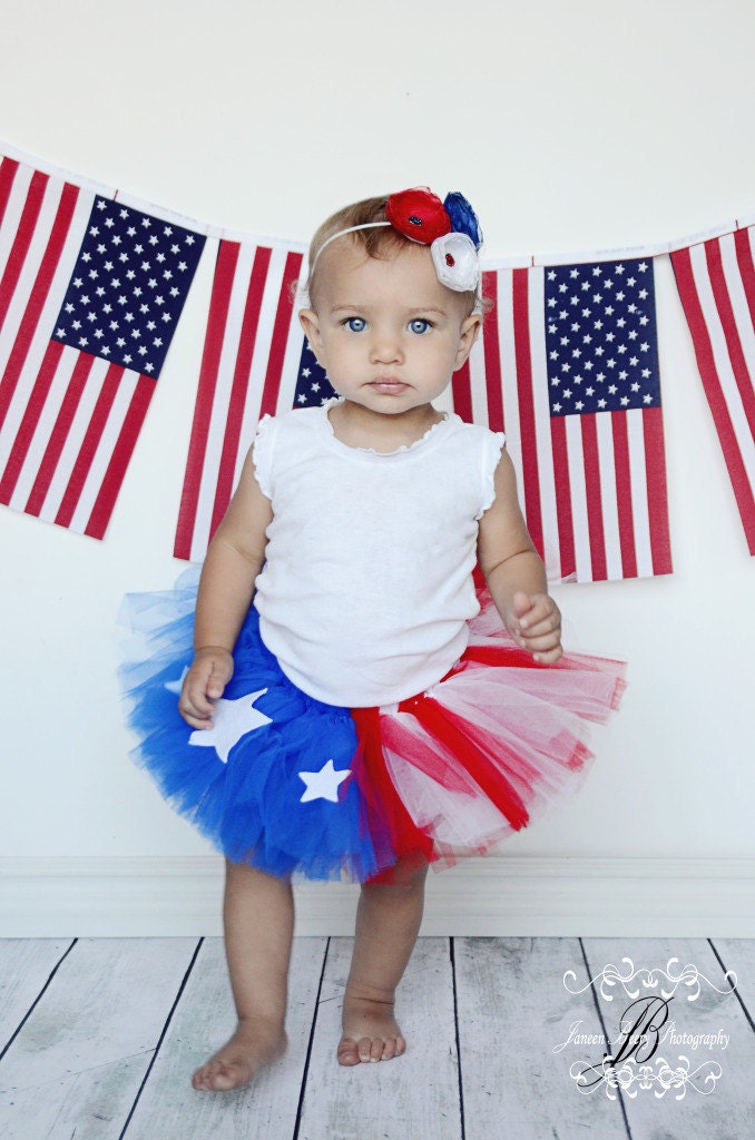 Red White Blue Tutu Set Girls Stars and Stripes Patriotic Welcome Home Tutu with Matching Headband