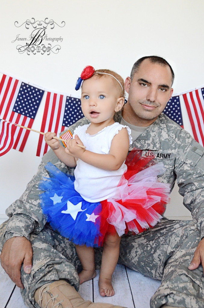 Red White Blue Tutu Set Girls Stars and Stripes Patriotic Welcome Home Tutu with Matching Headband