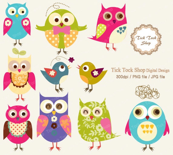 Owl and Bird SET - 04 (6 inch) Clip Art