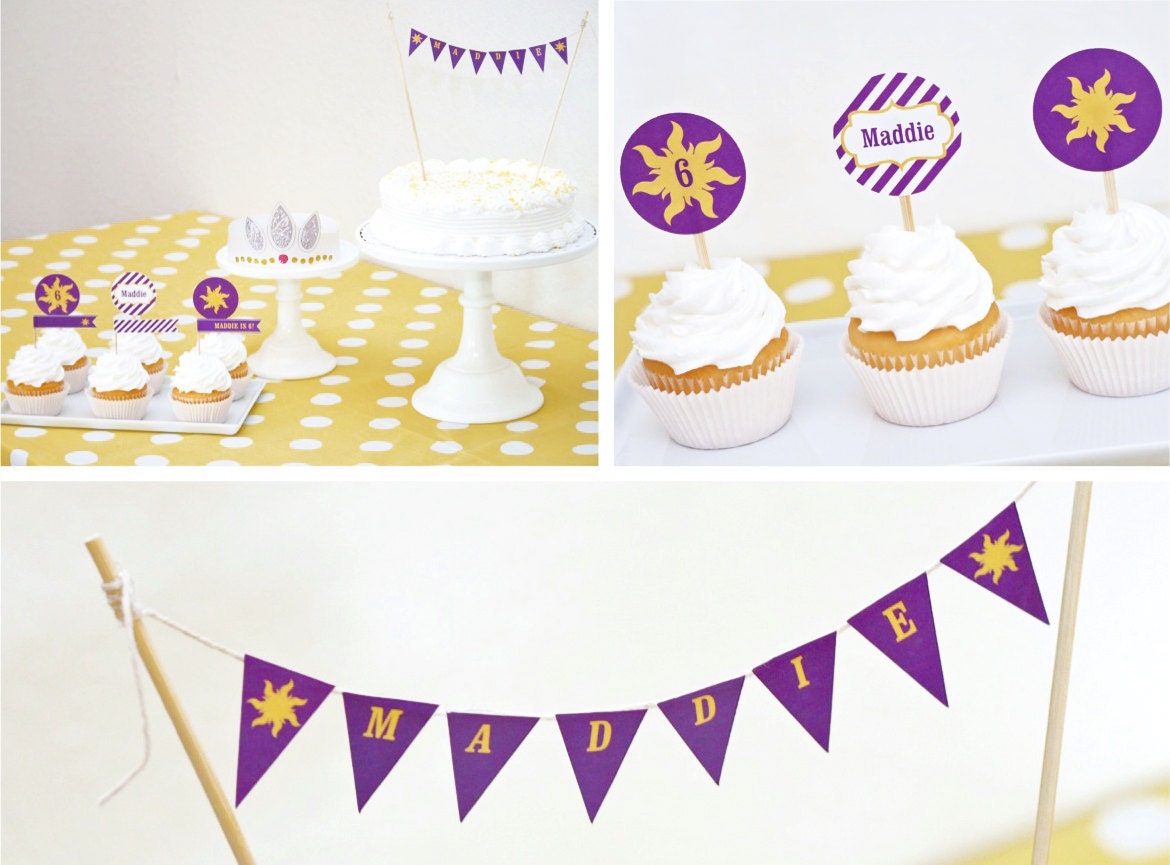 Rapunzel Birthday Cake Sun Bunting Printable with Custom Name