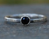 Midnight - Eco Friendly Recycled Sterling Silver and Black Swarovski Crystal - Stacking Ring