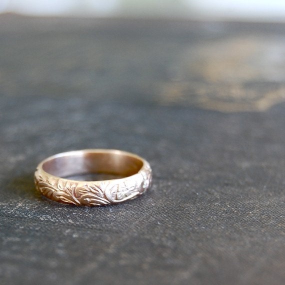 14K Yellow Gold Fill Ring Band - Floral- Your Size