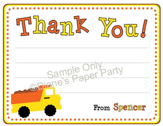 Dump Truck Personalized Thank You Card (DIY printable file)