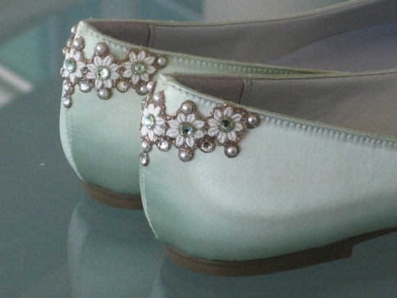Spring Garden Bridal Ballet Flats Wedding Shoes - Any Size - Pick your own shoe color and crystal color