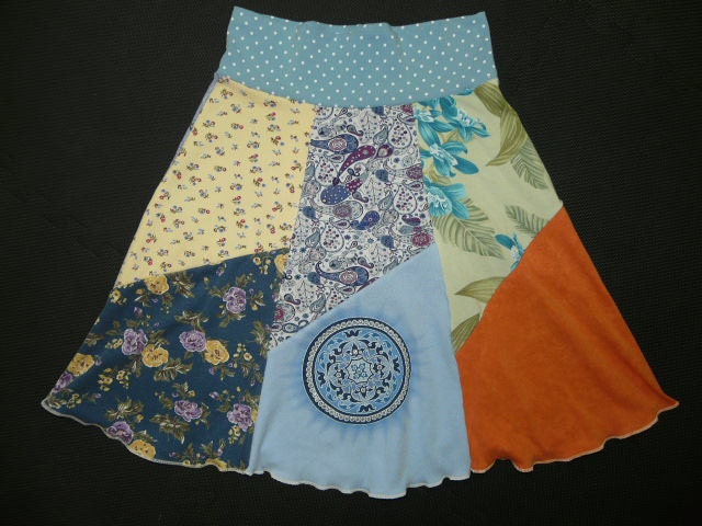 Flattering Must-Have women's upcycled recycled t-shirt Hippie Skirt from TWINKLE size 4 6 8 10 small medium