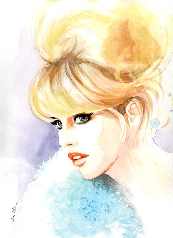 Watercolor fashion illustration - Brigitte Bardot