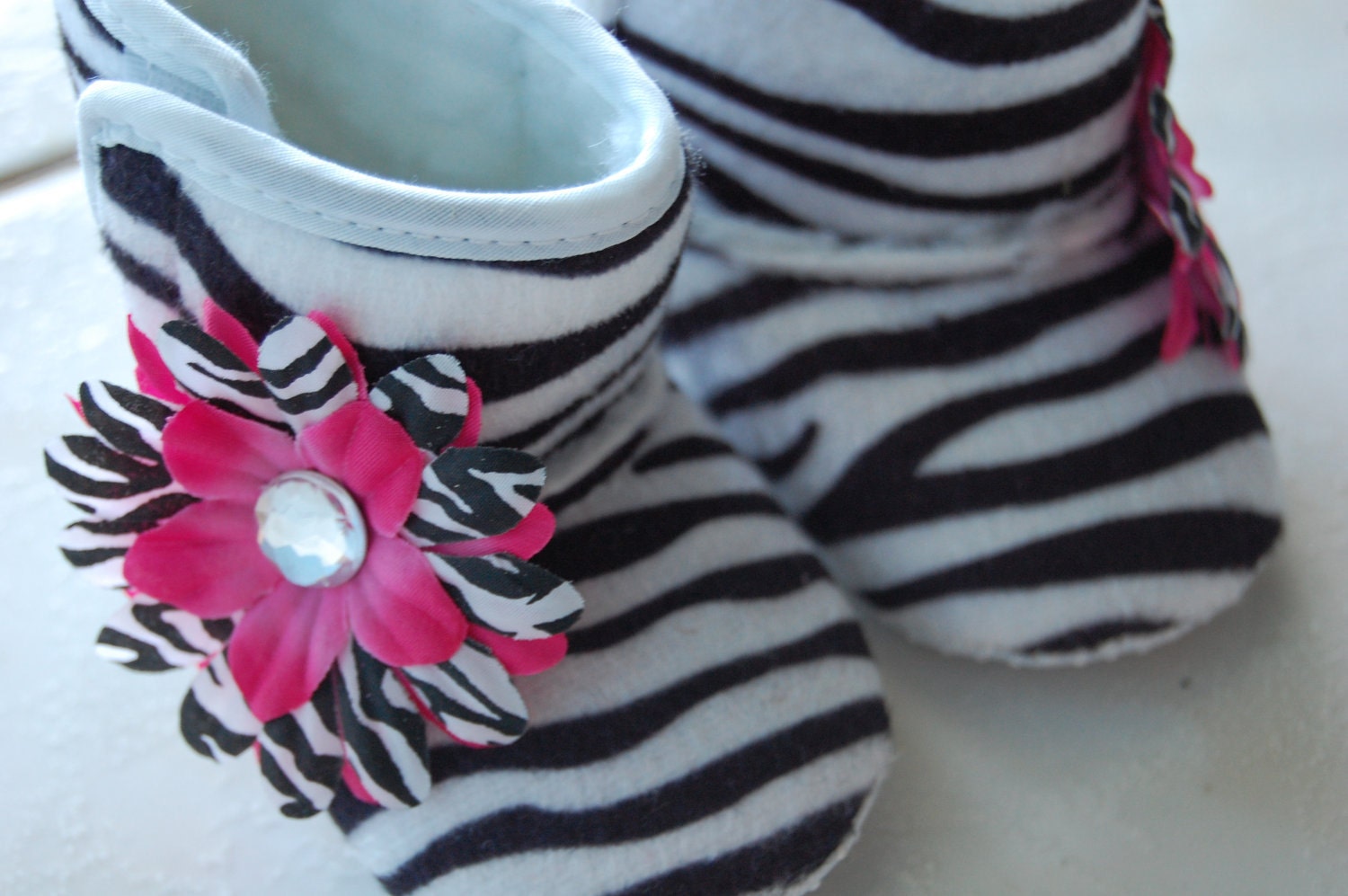 Zebra Hot Pink, Baby Boots 0-6 or 6-12Months READY TO SHIP