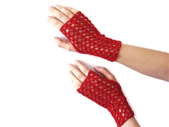 Red Crochet Fingerless Gloves