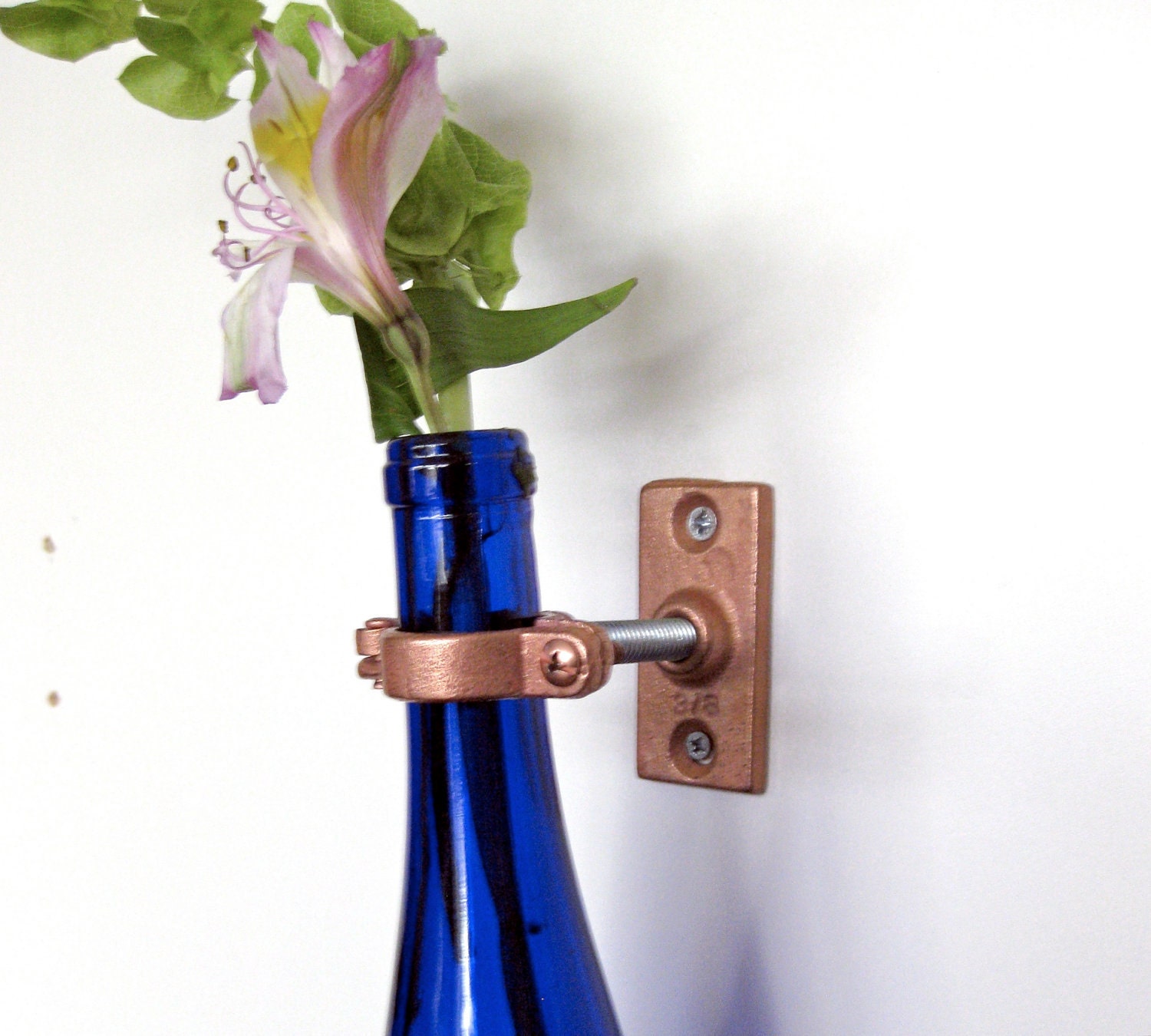 3 Cobalt Blue Wine Bottle Wall Flower Vases - Wall Vase - Hanging Vase - gift idea for mom - Spring Flowers
