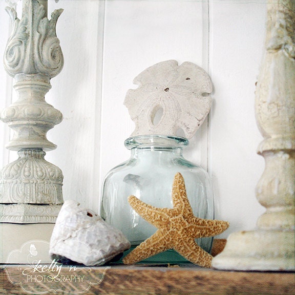 Sea Mantle- Sea Shells and Starfish Photography- Beach Cottage Decor- OceanTreasures- 8x8 Fine Art Print