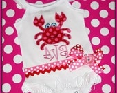 Personalized Custom Ta Dot Happy Crabbie Appliqued -Frilly Romper - Beach - Summer
